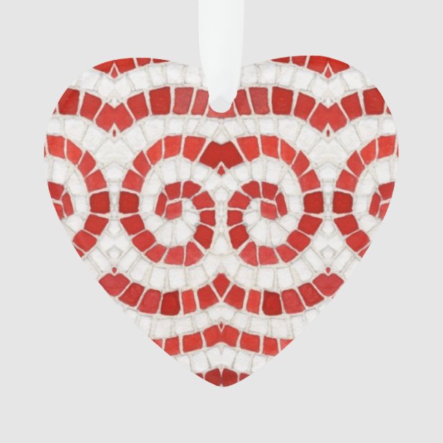 RED IONIC MOSAIC Acrylic Heart Ornament (Front)