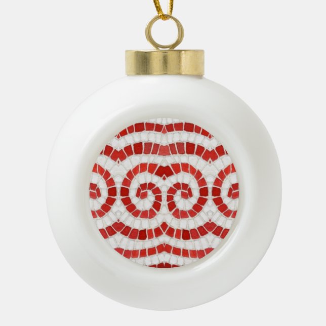 RED IONIC MOSAIC Ceramic Ball Ornament (Front)