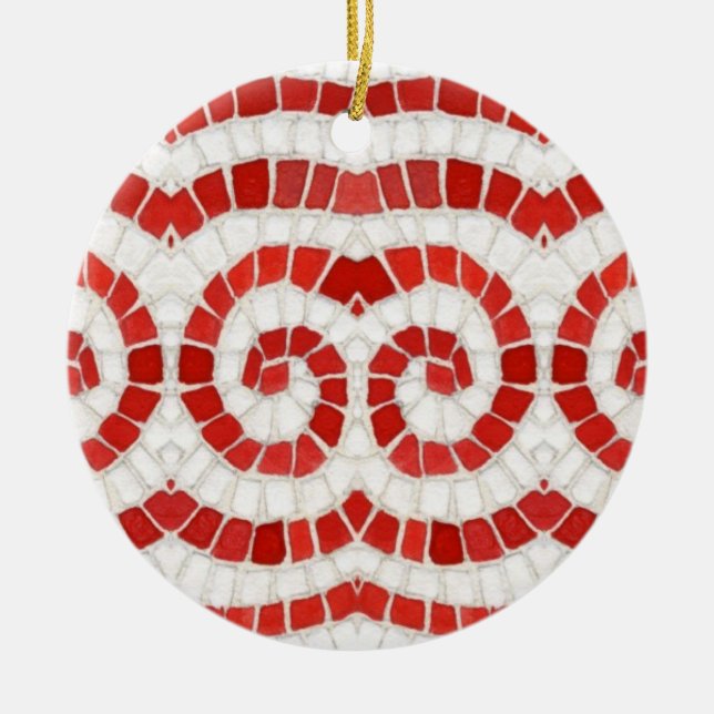 RED IONIC MOSAIC Ceramic Circle Ornament (Front)