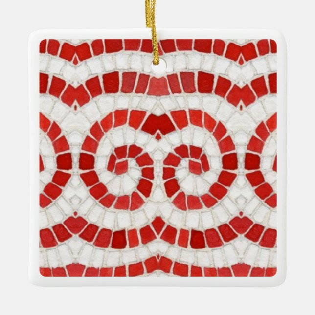 RED IONIC MOSAIC Ceramic Square Ornament (Front)