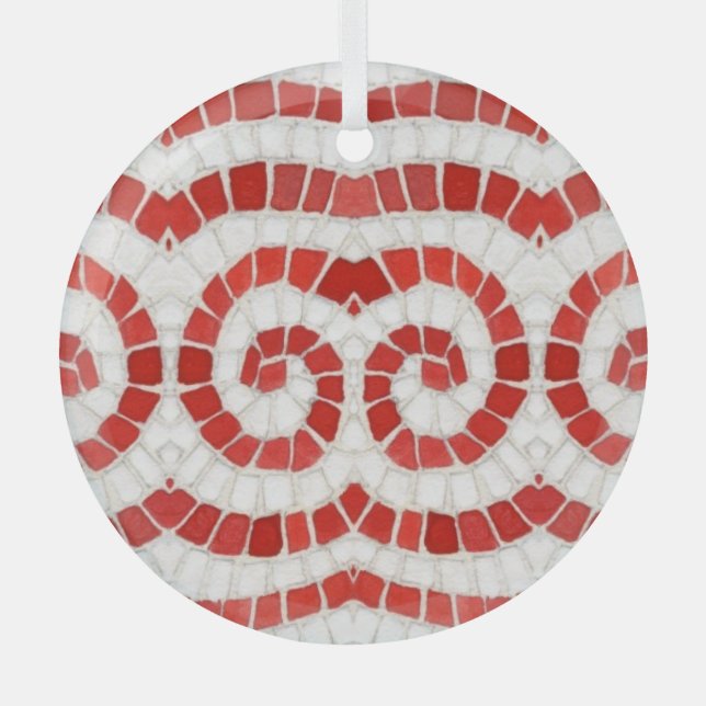 RED IONIC MOSAIC Glass Circle Ornament (Front)