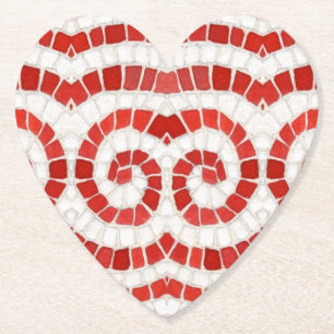 RED IONIC MOSAIC Heart Paper Coasters
