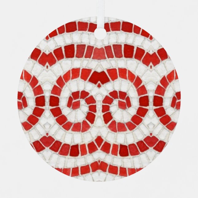 RED IONIC MOSAIC Metal Circle Ornament (Front)