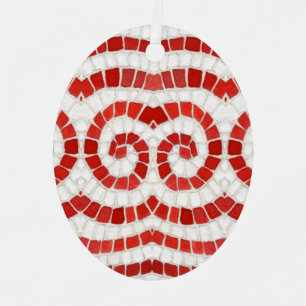 RED IONIC MOSAIC Metal Oval Ornament
