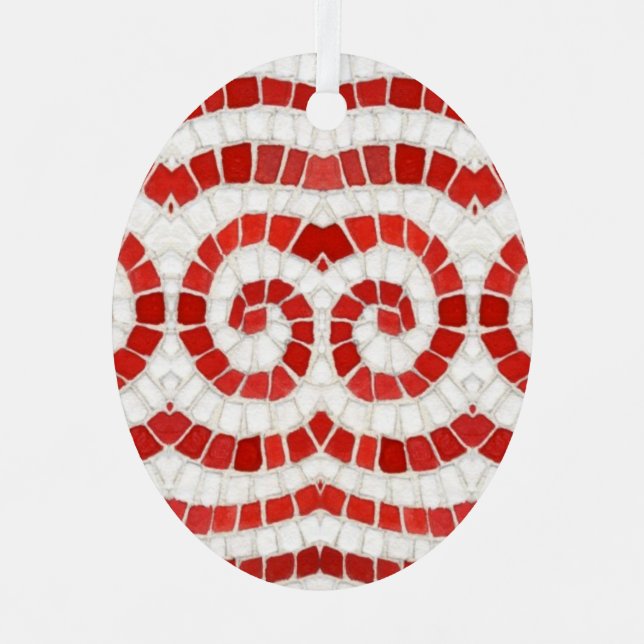 RED IONIC MOSAIC Metal Oval Ornament (Front)