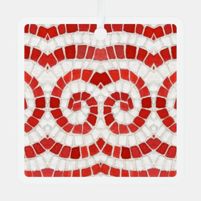 RED IONIC MOSAIC Metal Square Ornament (Front)
