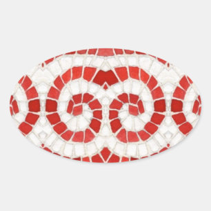 RED IONIC MOSAIC Oval Stickers