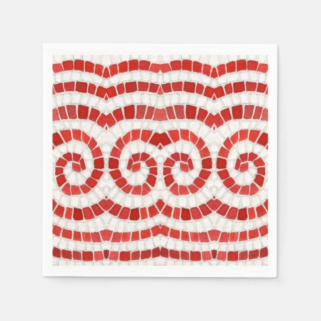 RED IONIC MOSAIC Standard Cocktail Paper Napkins (Front)