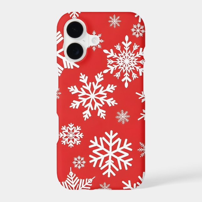 Red iPhone 17 Case with White Snowflake Pattern (Back)