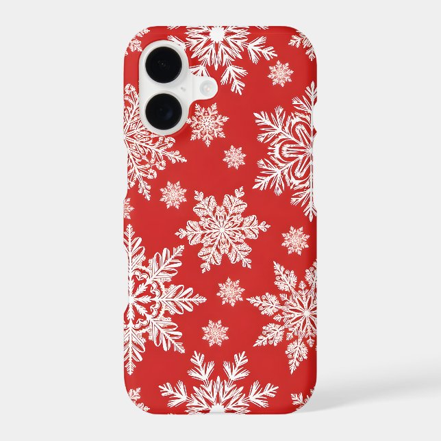 Red iPhone 17 Case with White Snowflake Pattern (Back)