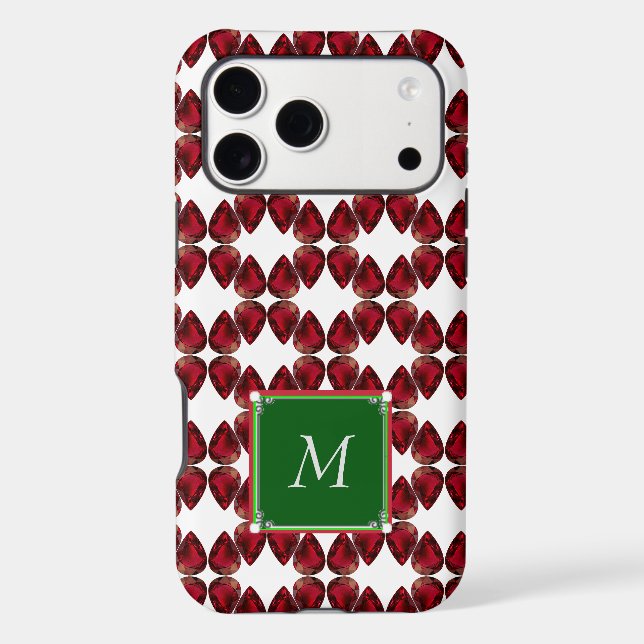 Red iPhone case Ruby Gemstone Initial Monogramed (Back)
