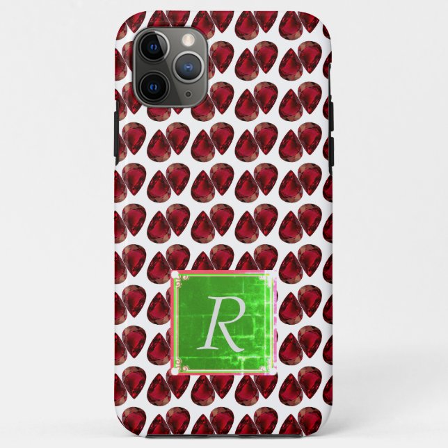 Red iPhone case Ruby Pear Gemstone with Monogram (Back)