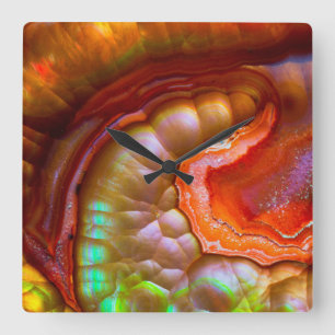 Red iridescent Fire Opal Square Wall Clock