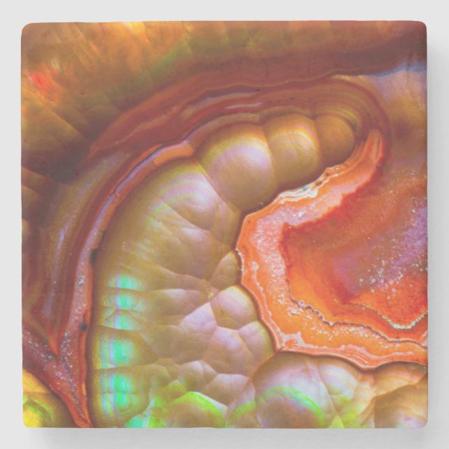 Red iridescent Fire Opal Stone Coaster (Front)