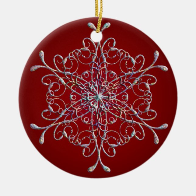 Red Iridescent Snowflake Ornament (Front)