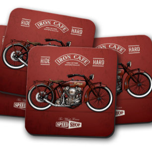 Red Iron Cafe Motorcycle Coaster Coaster Set