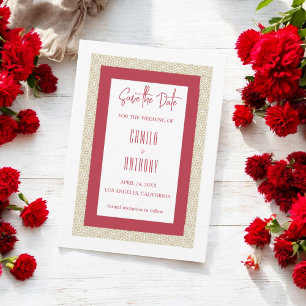 Red Islamic Geometric Border Wedding Invitation