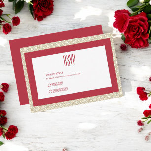Red Islamic Geometric Border Wedding RSVP Card