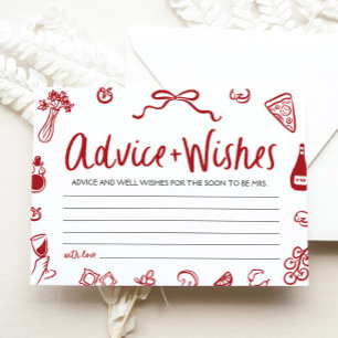 Red Italian Advice and Wishes Bridal Shower Game Invitation