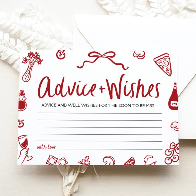 Red Italian Advice and Wishes Bridal Shower Game Invitation (Creator Uploaded)