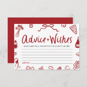 Red Italian Advice and Wishes Bridal Shower Game Invitation