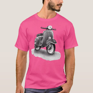 Red Italian City Scooter. Watercolor And Graphics. T-Shirt