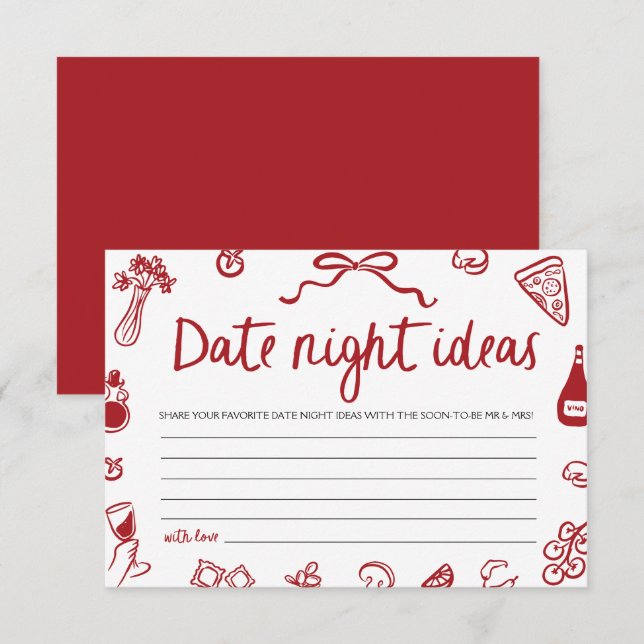 Red Italian Date night ideas Bridal Shower Game Invitation (Front/Back)