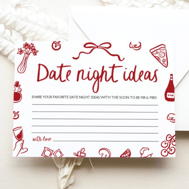 Red Italian Date night ideas Bridal Shower Game Invitation (Red Italian Date night ideas Bridal Shower Game)