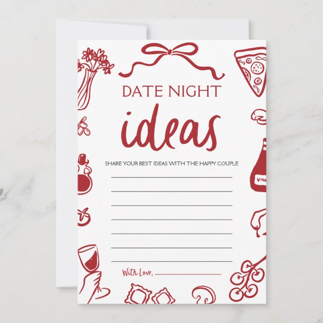 Red Italian Date Night Ideas Bridal Shower Game  Invitation (Front)
