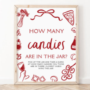 Red Italian Guess How Many Candies Bridal Shower Poster