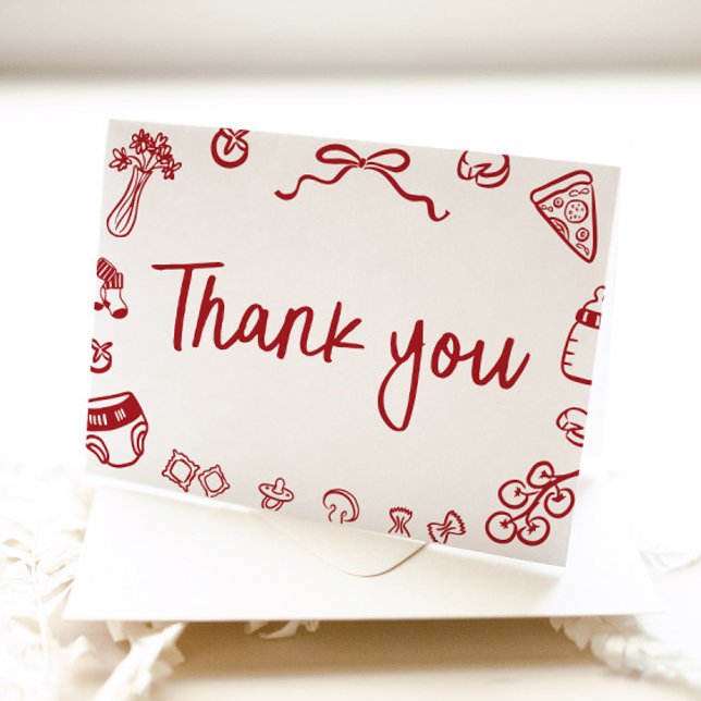 Red Italian Hand Drawn Baby Shower Thank you Card (Red Italian Hand Drawn Baby Shower Thank you Card)