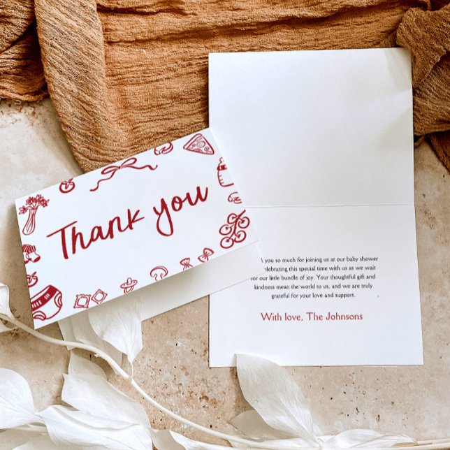 Red Italian Hand Drawn Baby Shower Thank you Card (Red Italian Hand Drawn Baby Shower Thank you Card)