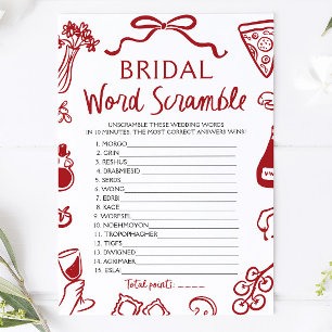Red Italian Hand Drawn Bridal Word Scramble Game Invitation