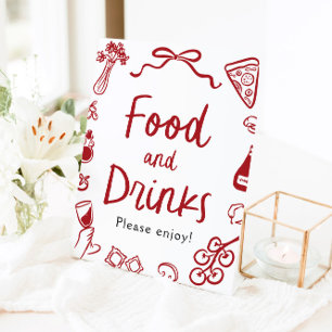 Red Italian Hand Drawn Food and Drinks Sign
