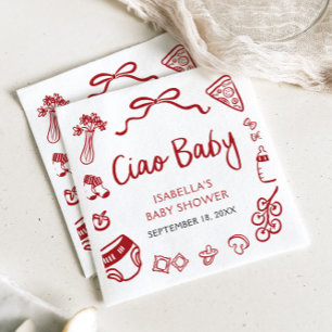 Red Italian Hand Drawn Pizza Ciao Baby Baby Shower Napkin