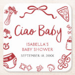 Red Italian Hand Drawn Pizza Ciao Baby Baby Shower Square Paper Coaster<br><div class="desc">🍕🎉 Add a slice of fun to your shower with our Red Italian Hand Drawn Pizza Ciao Baby Square Paper Coasters! Designed with rustic red-and-white pizza doodles, olive branches, and playful Italian details, these coasters are the perfect accent for your pizza-and-prosecco themed baby shower. ✨ Ideal for drink stations, dessert...</div>