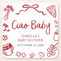 Red Italian Hand Drawn Pizza Ciao Baby Baby Shower