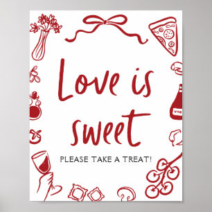 Red Italian Hand Drawn Pizza Love is Sweet Sign