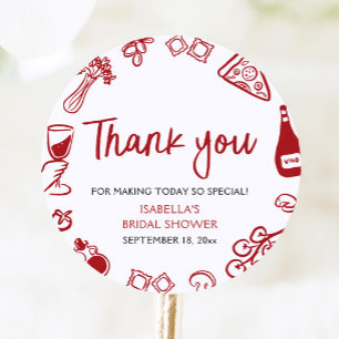 Red Italian Hand Drawn Pizza Pasta Bridal Shower Classic Round Sticker