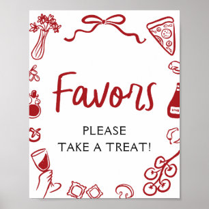 Red Italian Hand Drawn Pizza Pasta Favors Sign