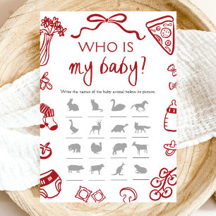 Red Italian Hand Drawn Pizza Who Is My Baby Game Invitation