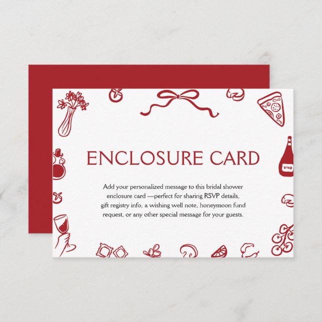 Red Italian Hand Drawn Pizza Wine That's Amore Enclosure Card (Front/Back)