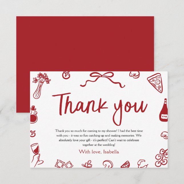 Red Italian Hand Drawn That's Amore Thank you Card (Front/Back)
