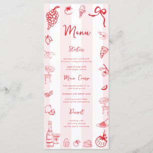 Red Italian Hand Drawn Wedding Bridal Shower Menu