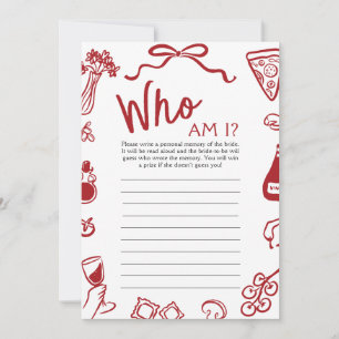 Red Italian Hand Drawn Who Am I Bridal Shower Game Invitation