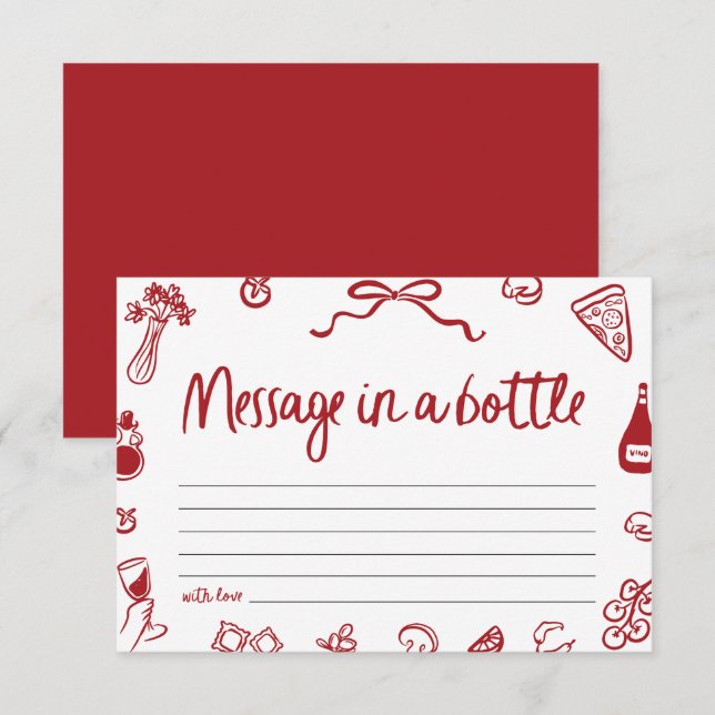 Red Italian Message in a bottle Bridal Shower Game Invitation (Front/Back)