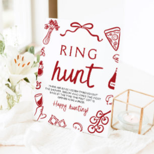 Red Italian Pasta Ring Hunt Bridal Shower Game Pedestal Sign