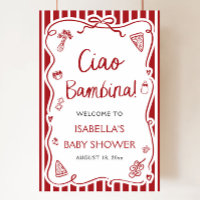 Red Italian Pizza Ciao Bambina Baby Shower Welcome