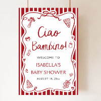 Red Italian Pizza Ciao Bambino Baby Shower Welcome