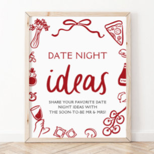 Red Italian Pizza Date Night Ideas Bridal Shower  Poster